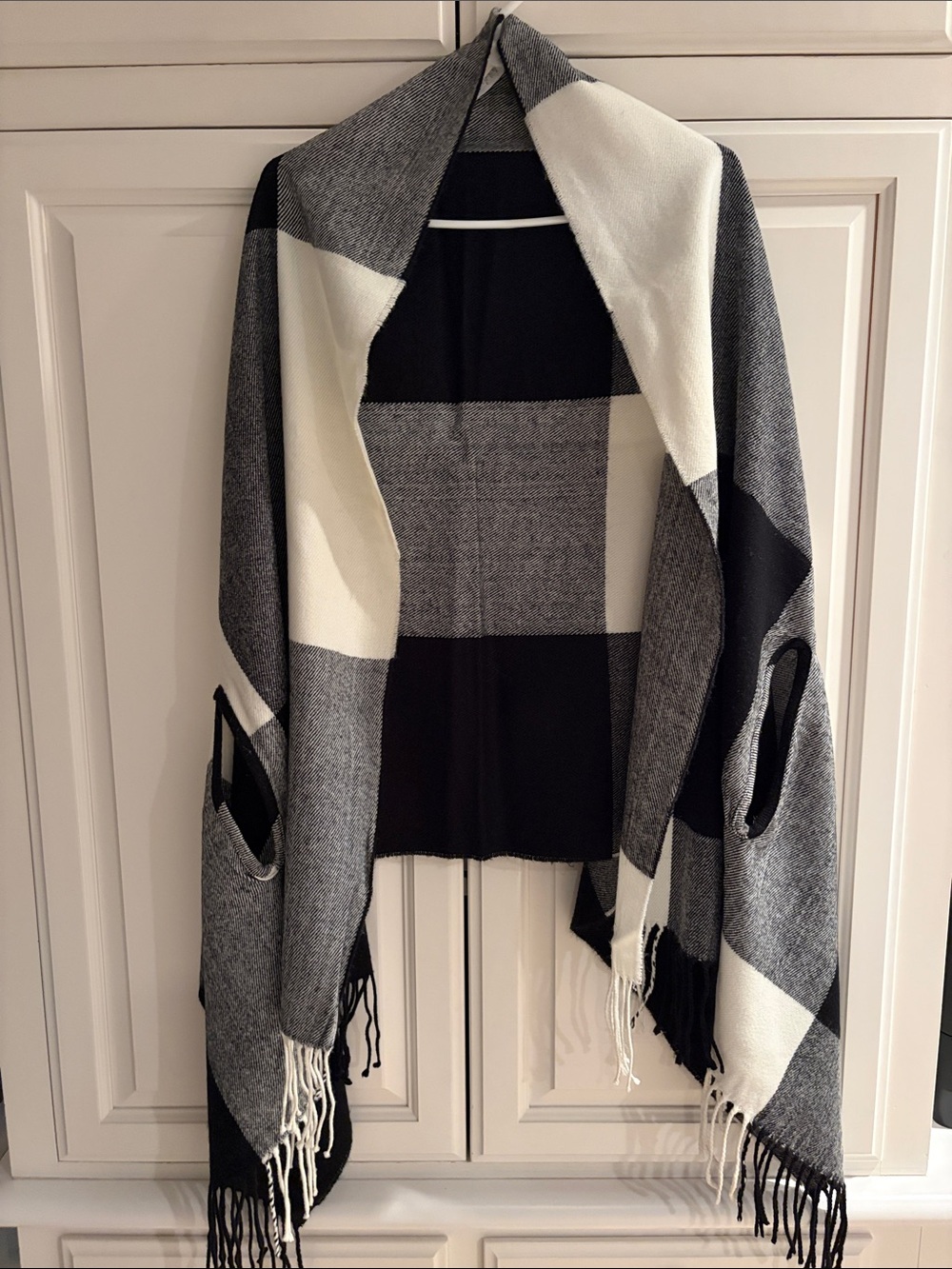 JCREW- Black and White Plaid Open Front Shawl / Poncho